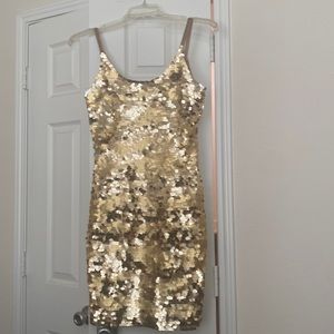 Vintage Gold sequined AJ Bari dress Size 12. Great condition. Zip in back.